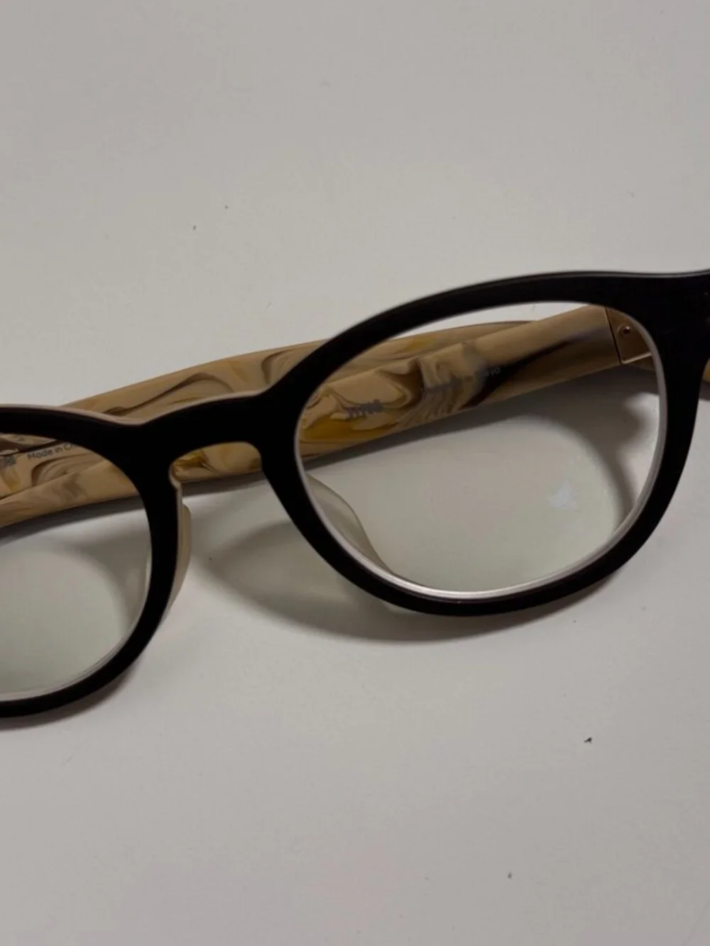 Two-Tone Faux Wood Plastic Eyeglass Frame | Buyer Replaces Prescription Lenses